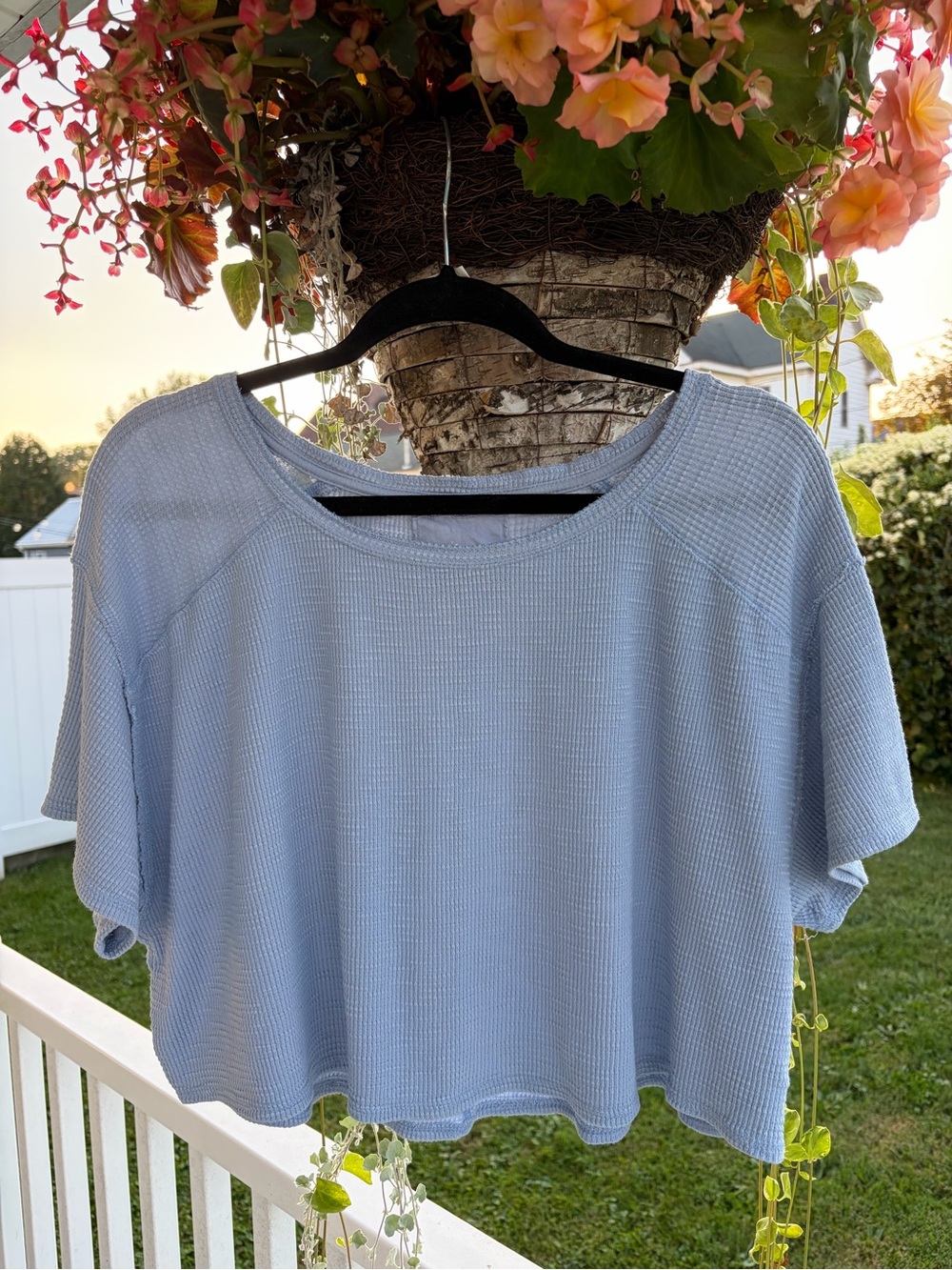 aerie Light Blue Waffle-Knit Crop Top